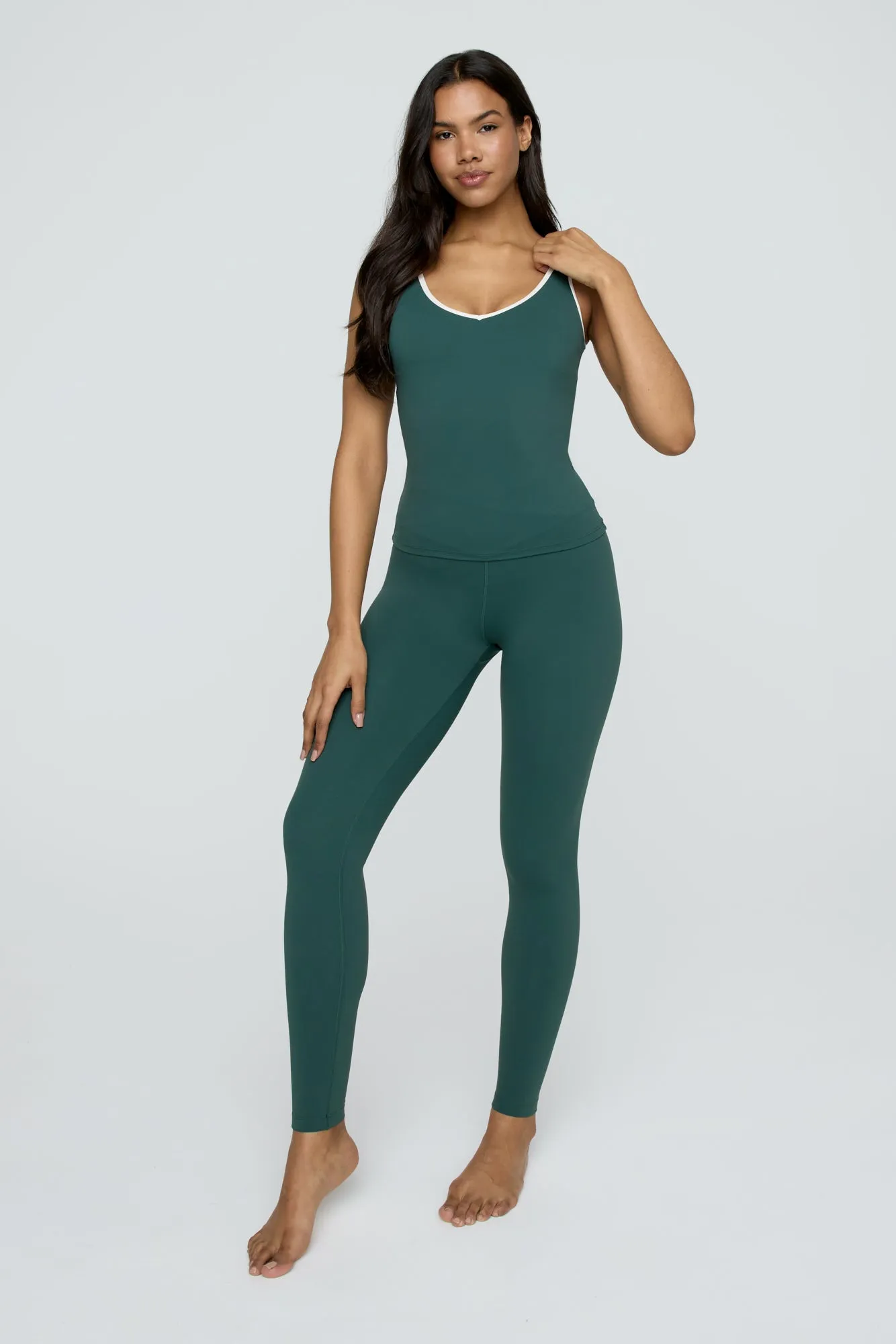 DayFlex Contrast Trim Wrap High Waisted Legging - Hunter Green And Buttermilk