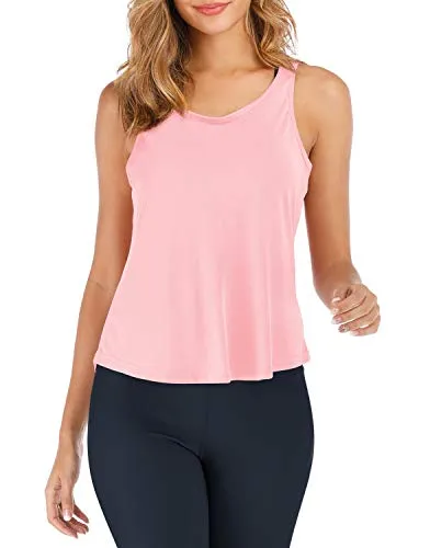 DIBAOLONG Womens Summer Workout Tops Sexy Open Back Backless Yoga Shirts Activewear Workout Clothes Running Sports Gym Fitness Quick Dry Loose Cute Sleeveless Tank Tops Pink M
