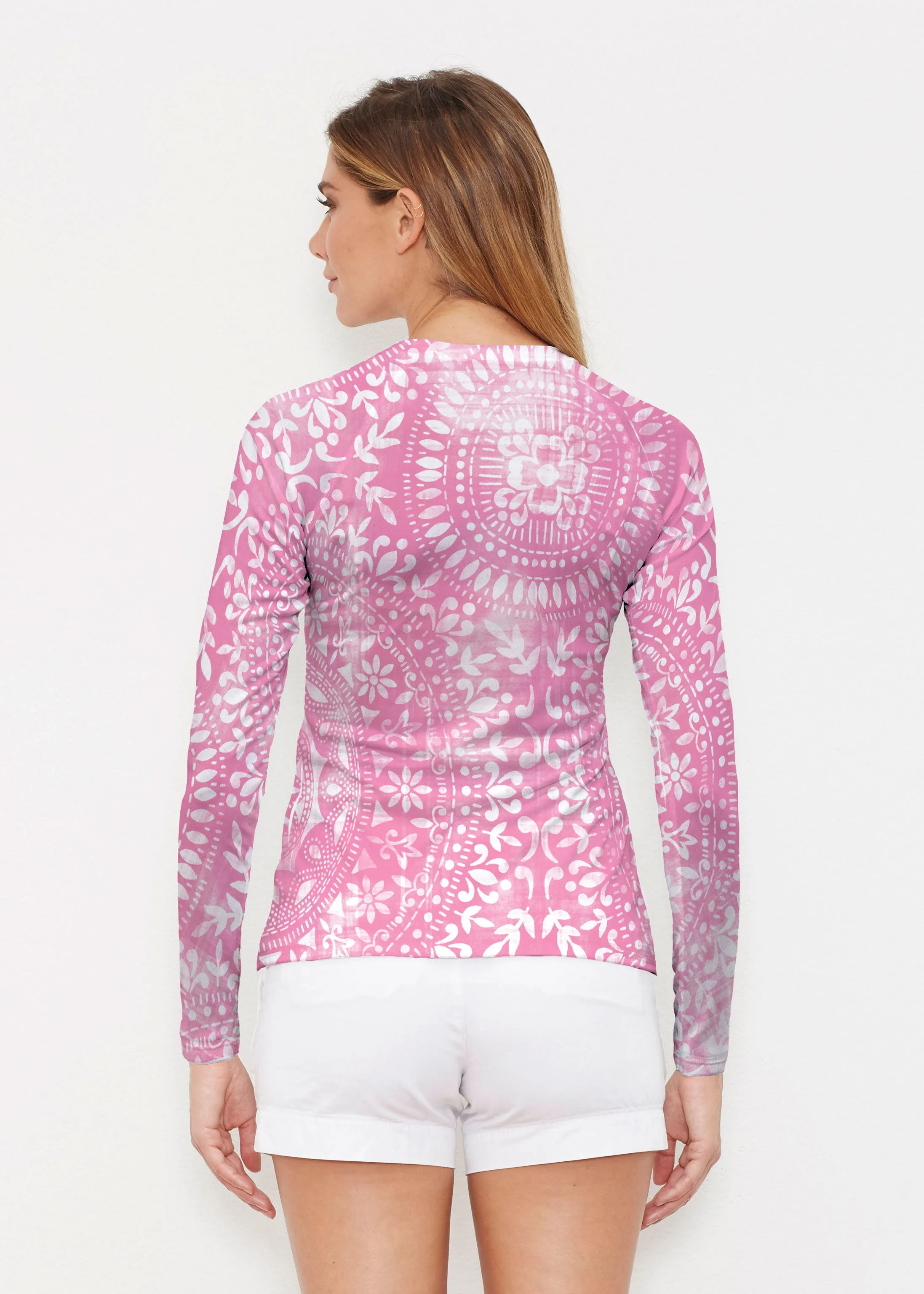 Dual Medallion Pink (13461) ~ Long Sleeve Rash Guard