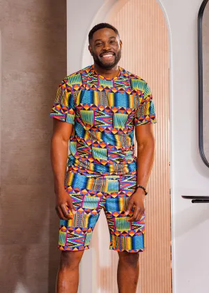Edalo Men's African Print T-shirt (Canary Yellow Kente) - Clearance