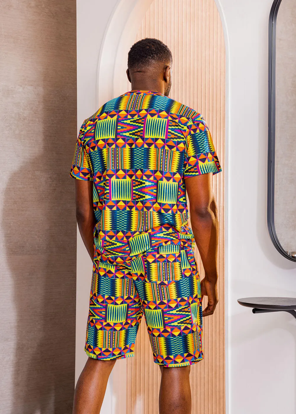 Edalo Men's African Print T-shirt (Canary Yellow Kente) - Clearance