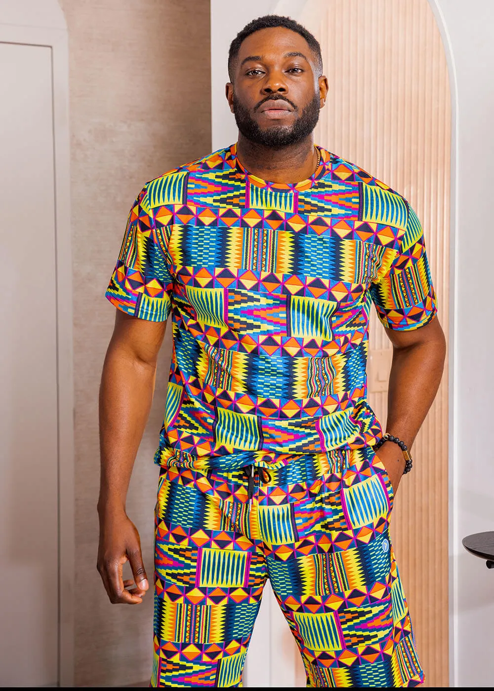 Edalo Men's African Print T-shirt (Canary Yellow Kente) - Clearance