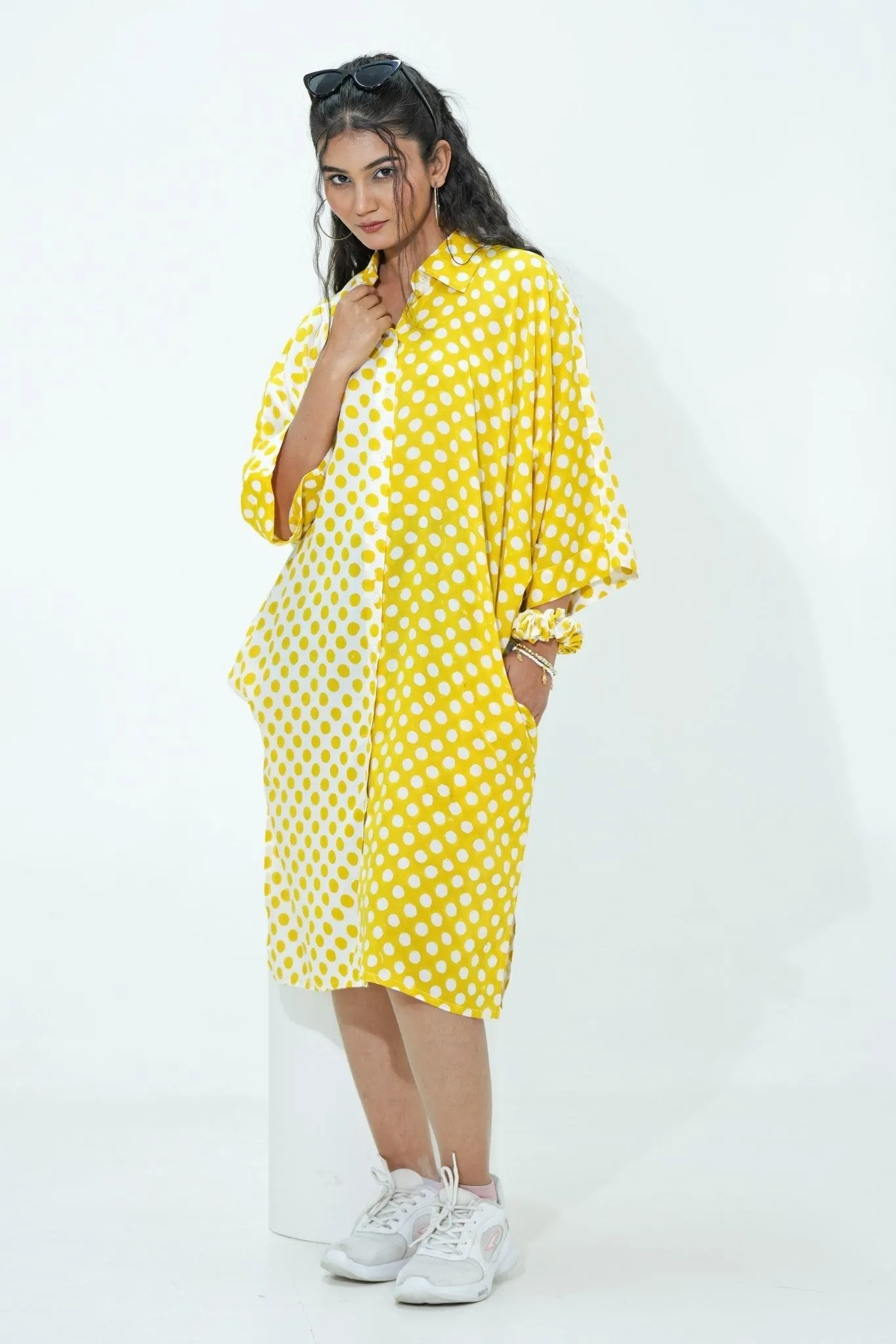 Elina in Yellow Hand Block Printed Oversize Shirt