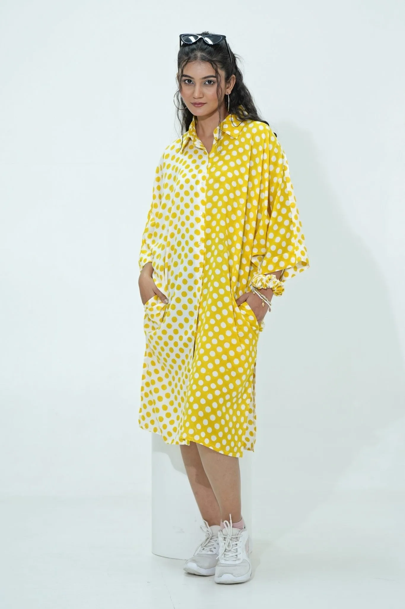 Elina in Yellow Hand Block Printed Oversize Shirt