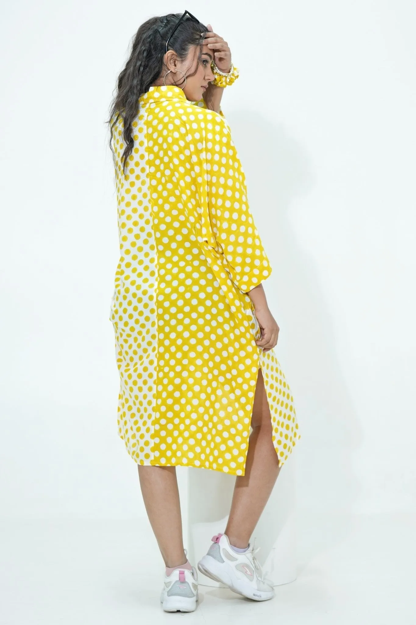 Elina in Yellow Hand Block Printed Oversize Shirt