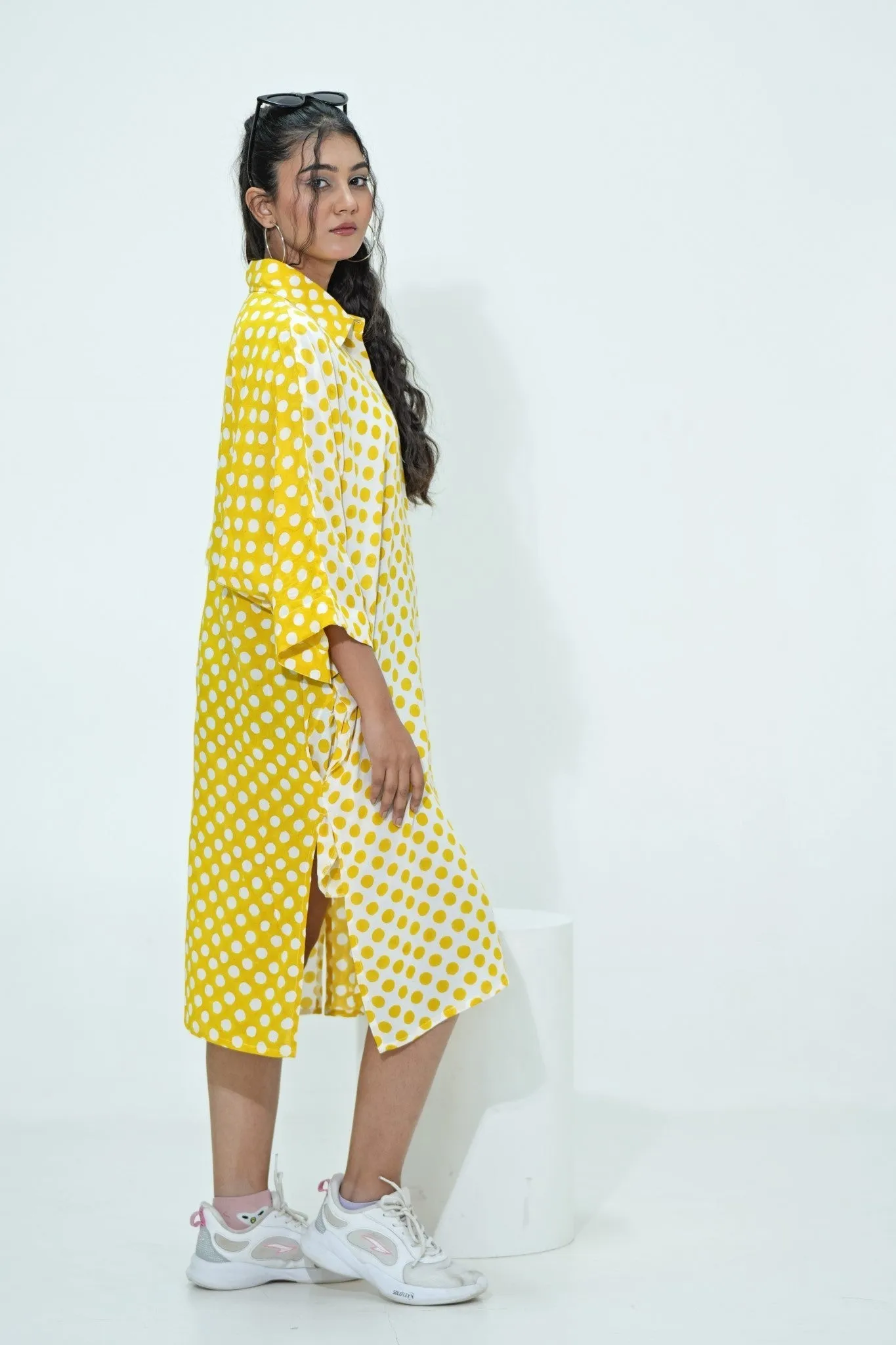 Elina in Yellow Hand Block Printed Oversize Shirt