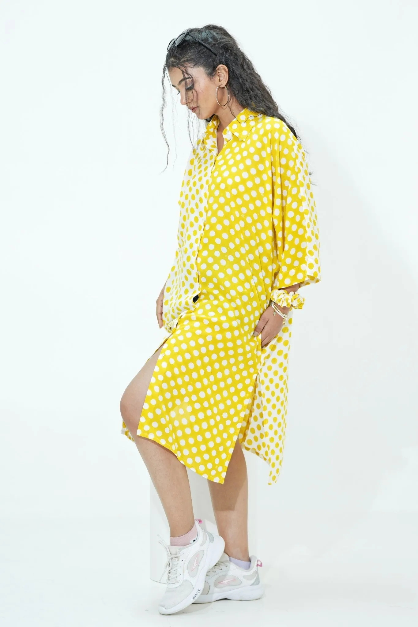 Elina in Yellow Hand Block Printed Oversize Shirt