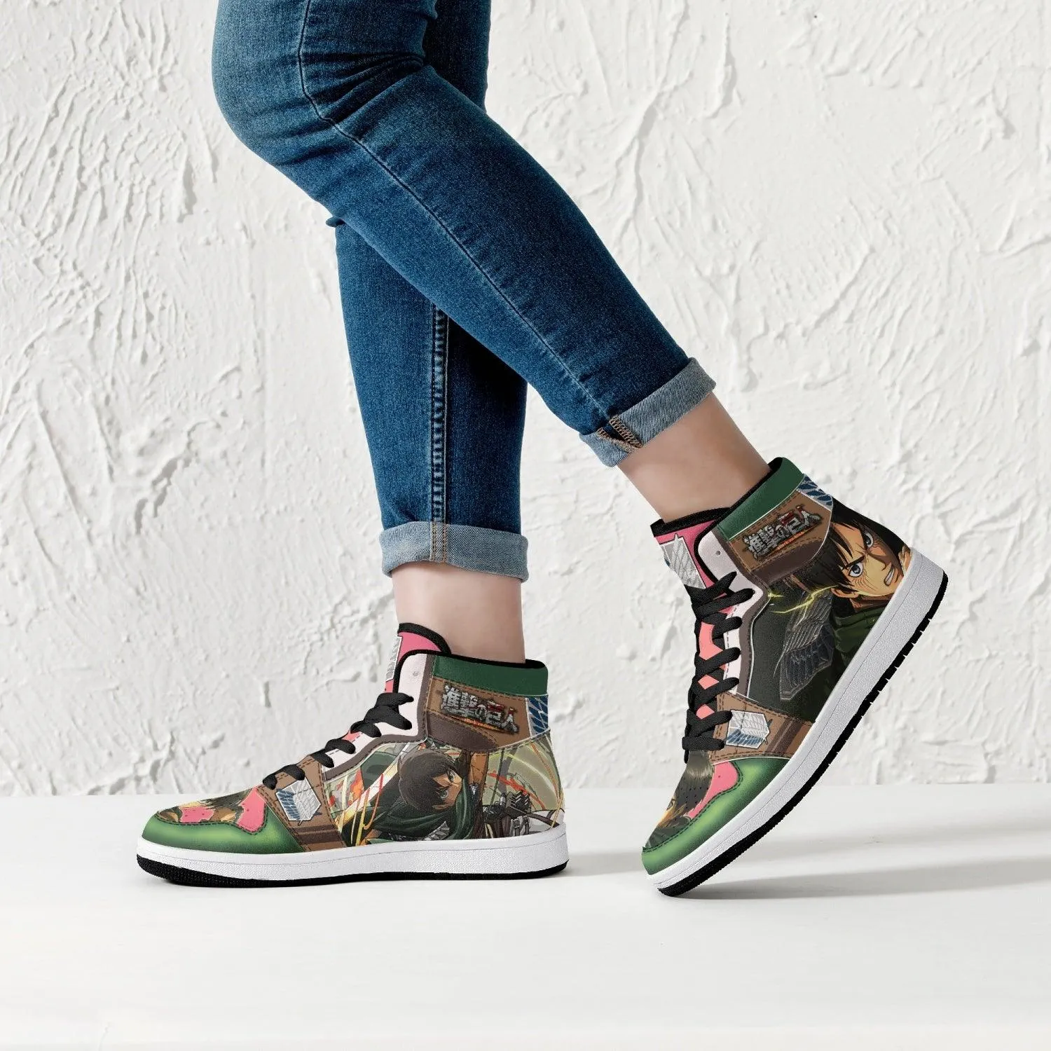 Eren Yeager Survey Corps Shingeki no Kyojin Mid 1 Basketball Shoes