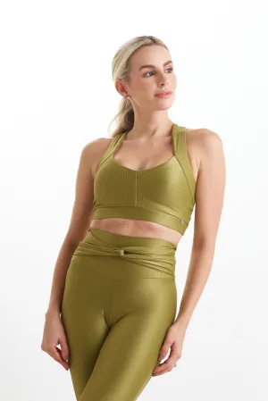 Essential Elegance Ribbed Sports Bra - Crossback Design for Medium Impact and Active Comfort