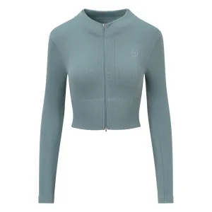 Essential Seamless Wide Rib LS Zip Top Duck Egg