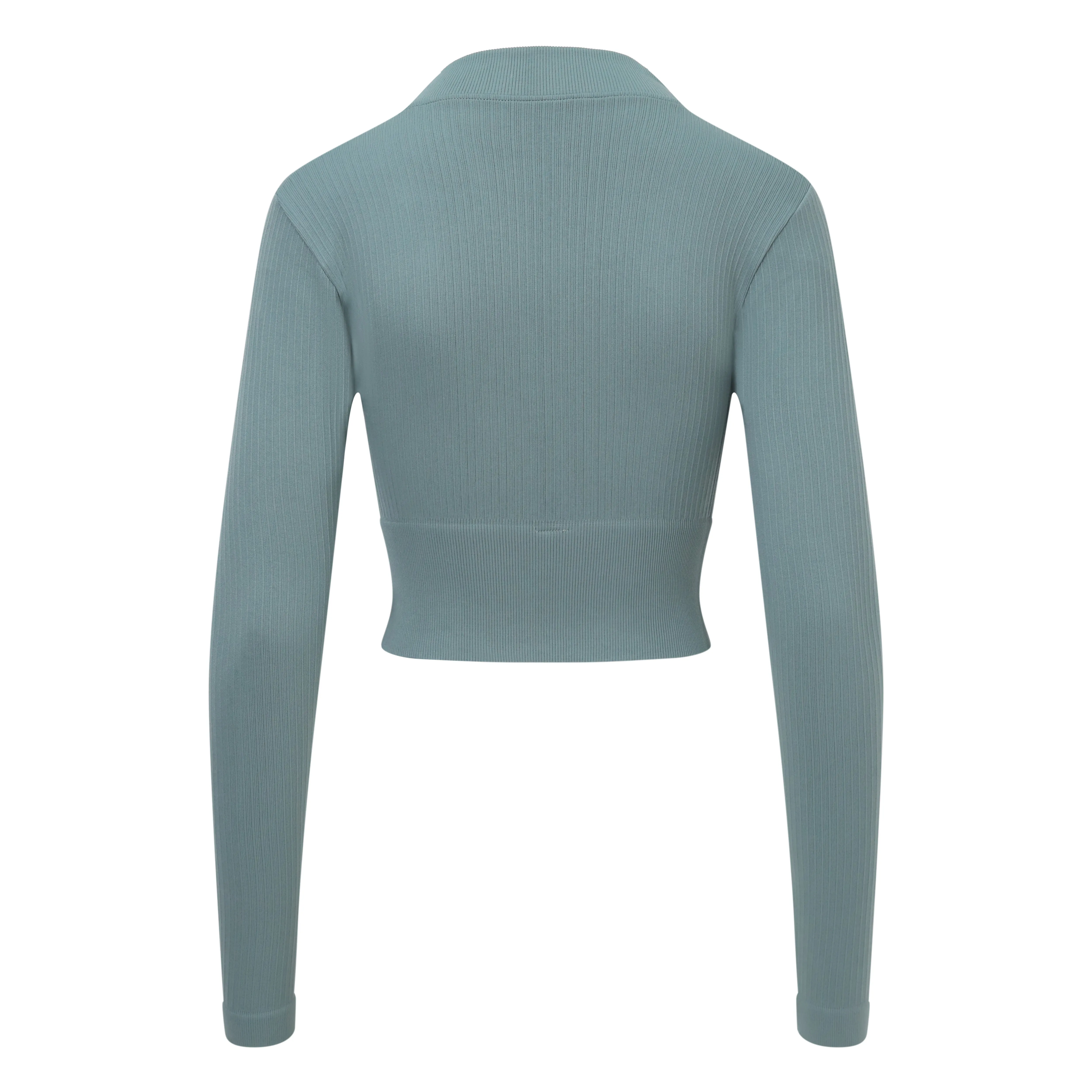 Essential Seamless Wide Rib LS Zip Top Duck Egg