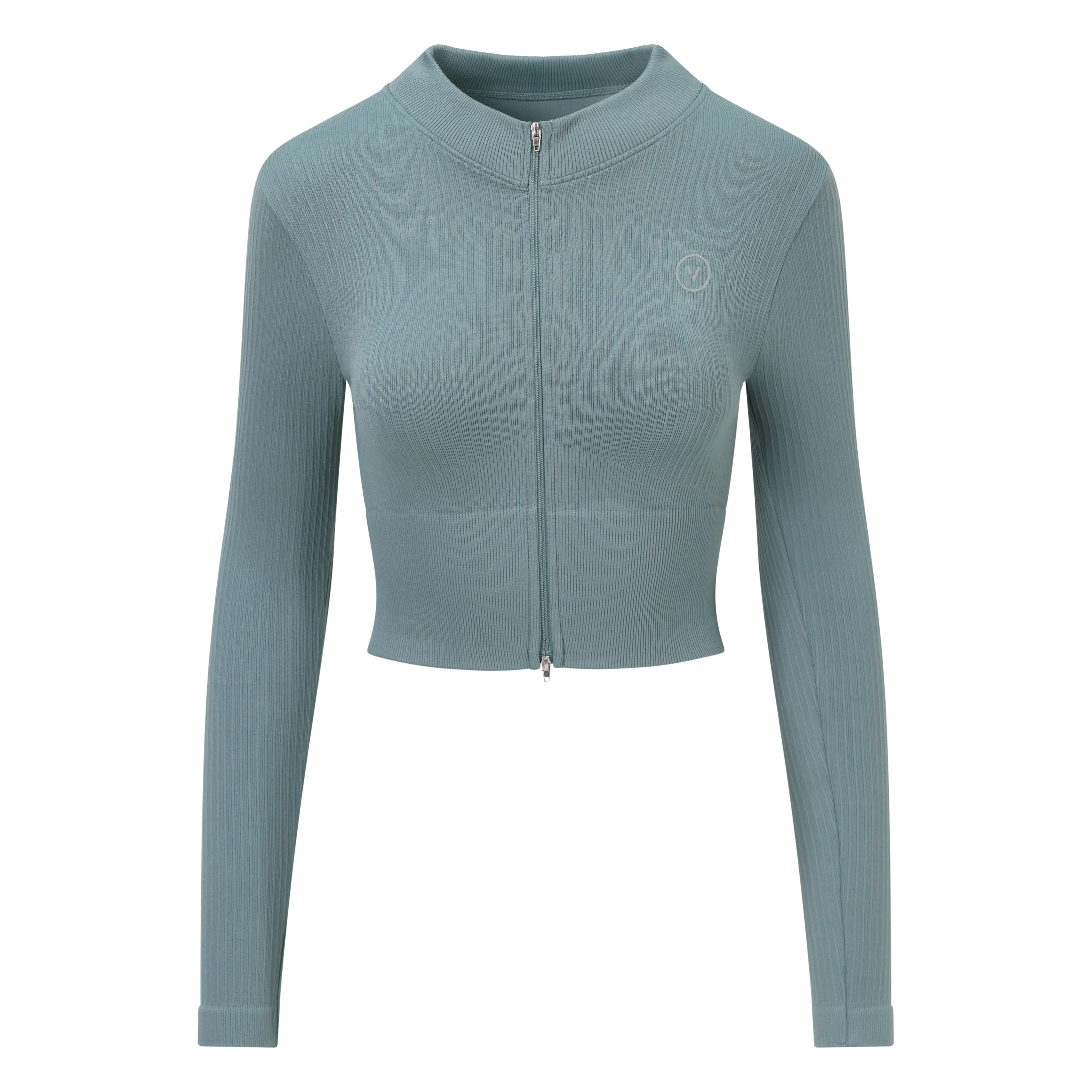 Essential Seamless Wide Rib LS Zip Top Duck Egg
