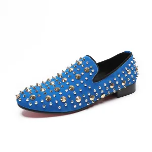 European Station Blue Sneakers Men's Quality Leather Shoes Rivet Platform Cowhide Fashion Casual Lace-Up Trend Shoes Brand Shoes