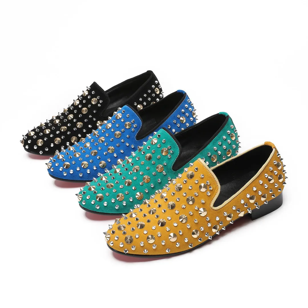 European Station Blue Sneakers Men's Quality Leather Shoes Rivet Platform Cowhide Fashion Casual Lace-Up Trend Shoes Brand Shoes