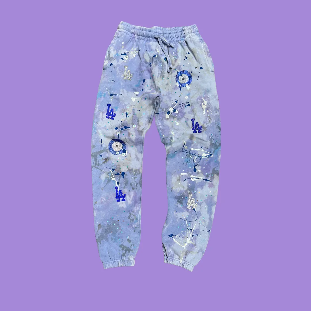 Evil Eye LA Embellished Tie Dye Painted Sweatpants