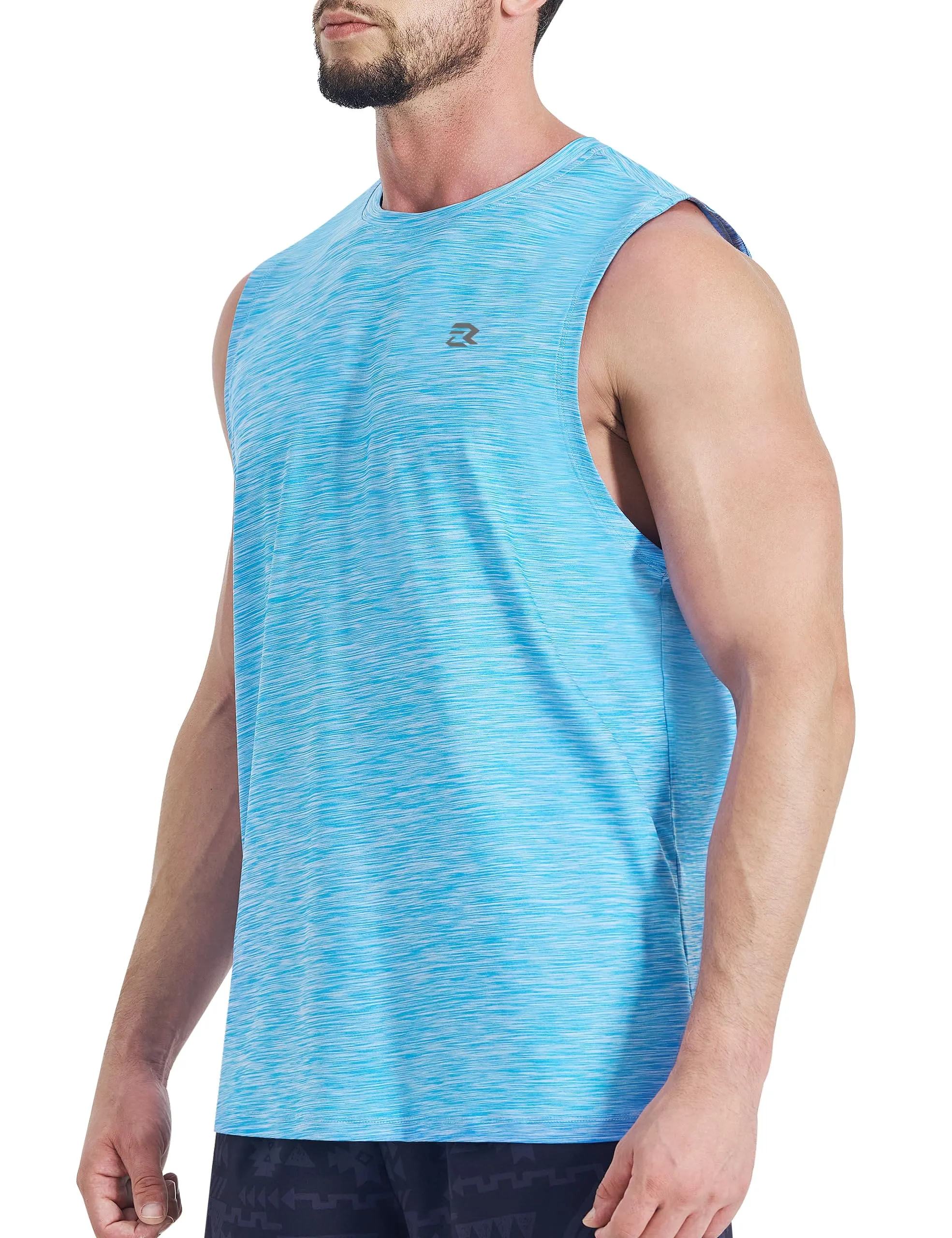 EZRUN Men's Tank Tops Quick Dry Workout Muscle Sleeveless Shirts Summer Gym Athletic Shirt for Swim Beach Running Light Blue