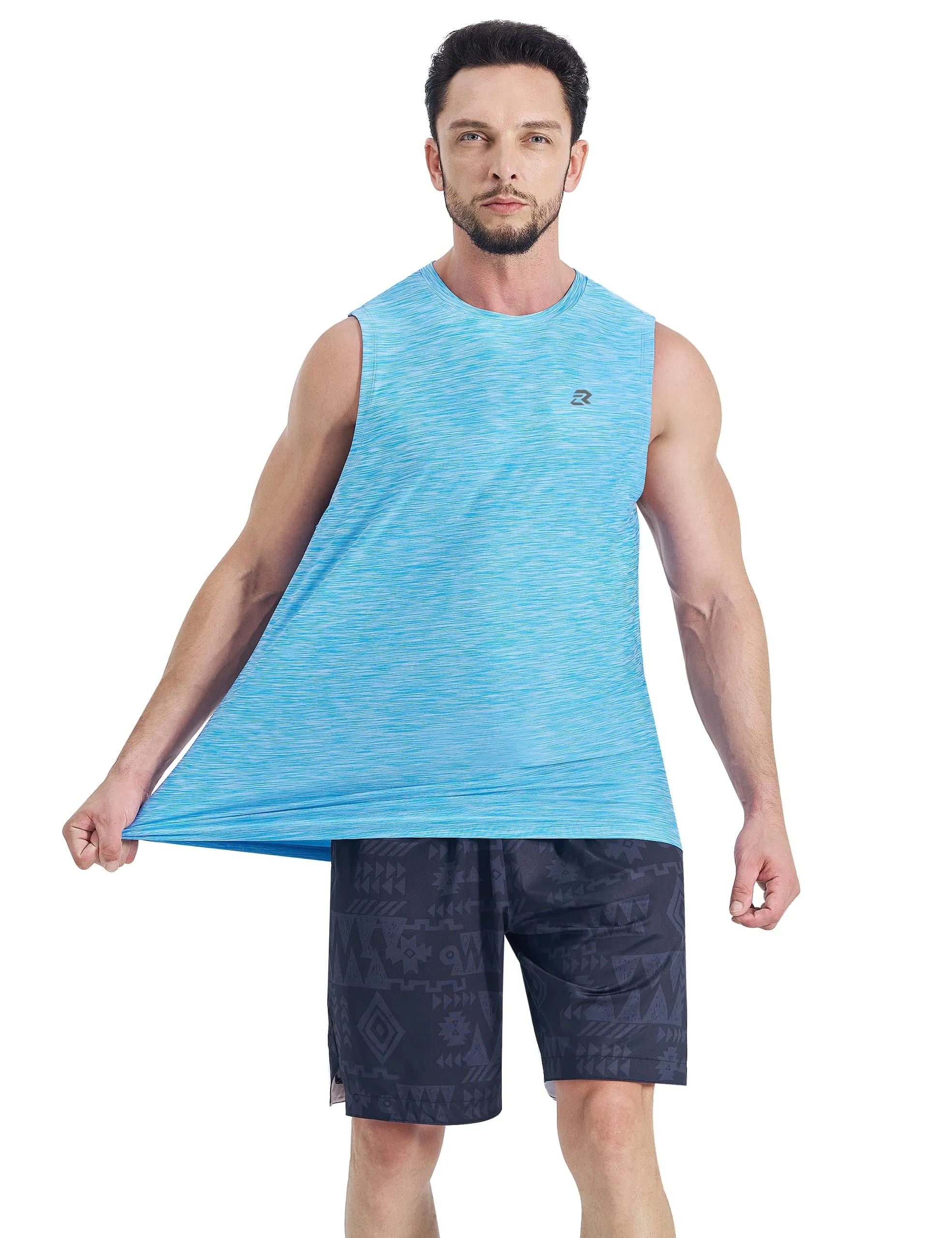 EZRUN Men's Tank Tops Quick Dry Workout Muscle Sleeveless Shirts Summer Gym Athletic Shirt for Swim Beach Running Light Blue