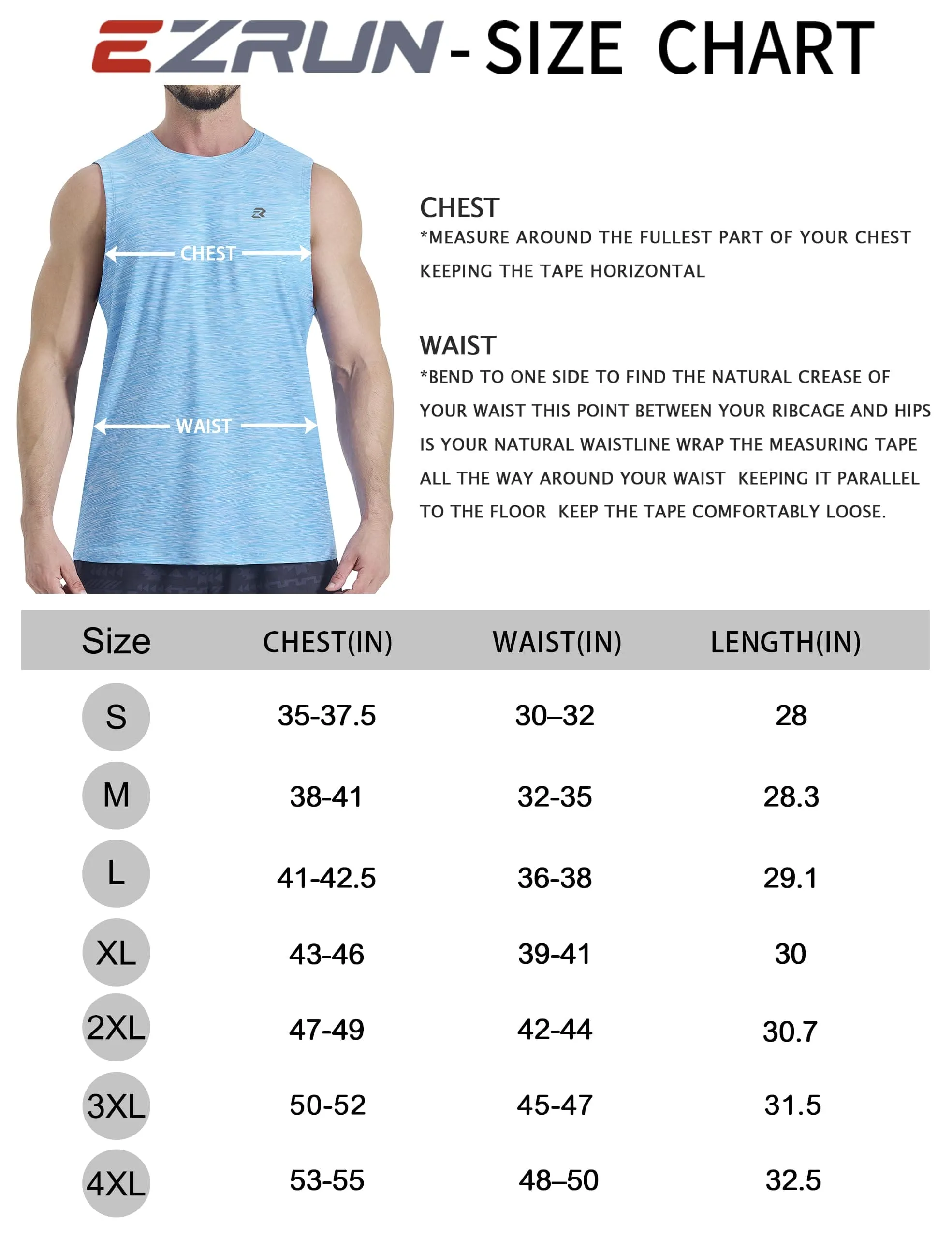 EZRUN Men's Tank Tops Quick Dry Workout Muscle Sleeveless Shirts Summer Gym Athletic Shirt for Swim Beach Running Light Blue