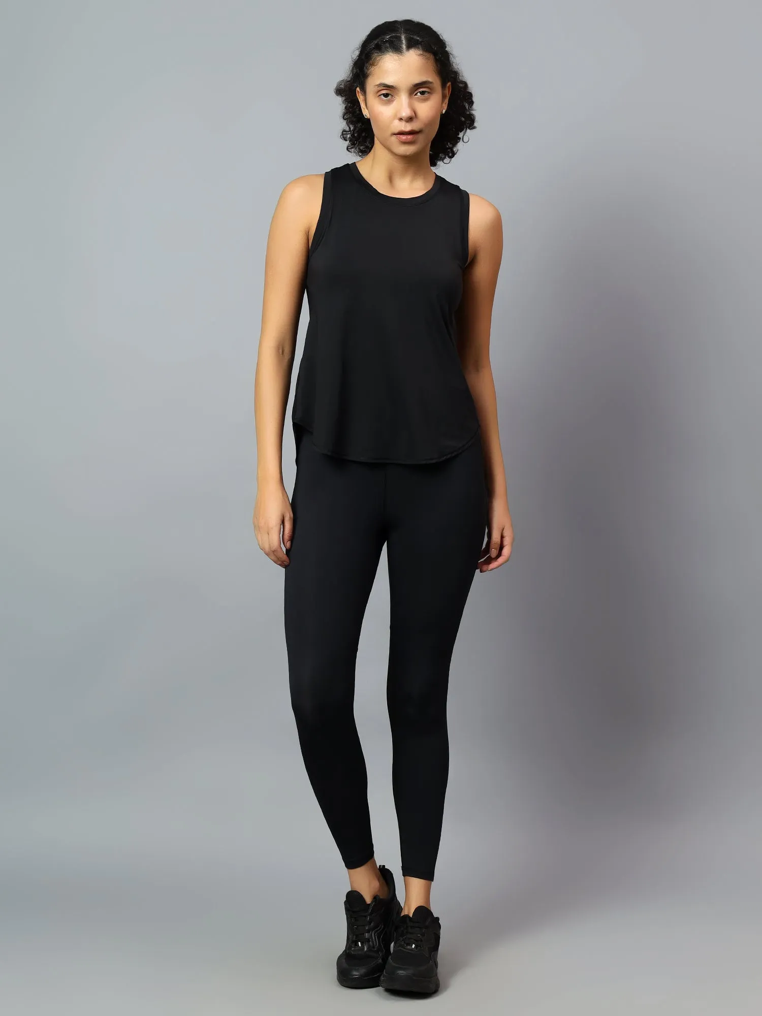 Fitkin Black Tank Top With Back Net Panel Design