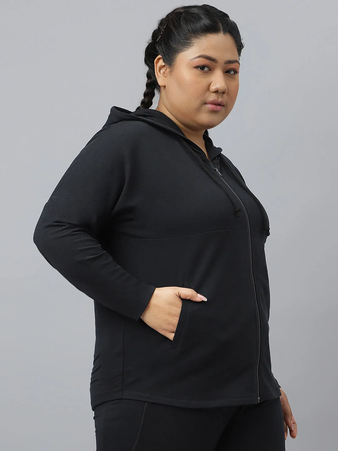Fitkin Ecofriendly Tencel Anti-Odor Plus size Black Hoodie Jacket