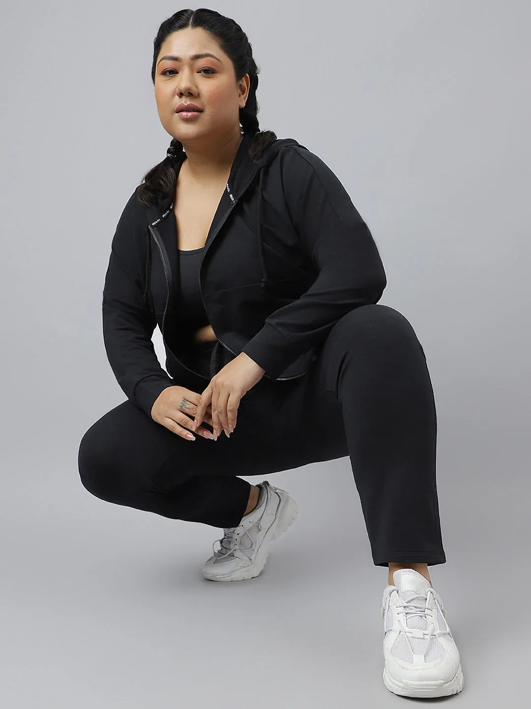 Fitkin Ecofriendly Tencel Anti-Odor Plus size Black Hoodie Jacket
