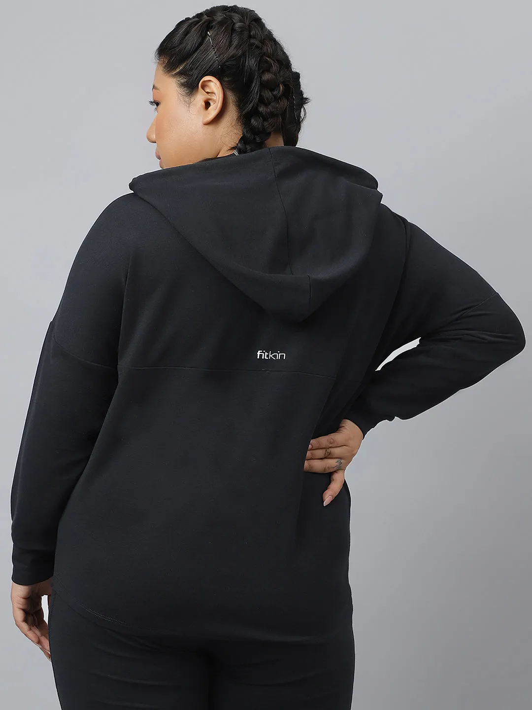 Fitkin Ecofriendly Tencel Anti-Odor Plus size Black Hoodie Jacket