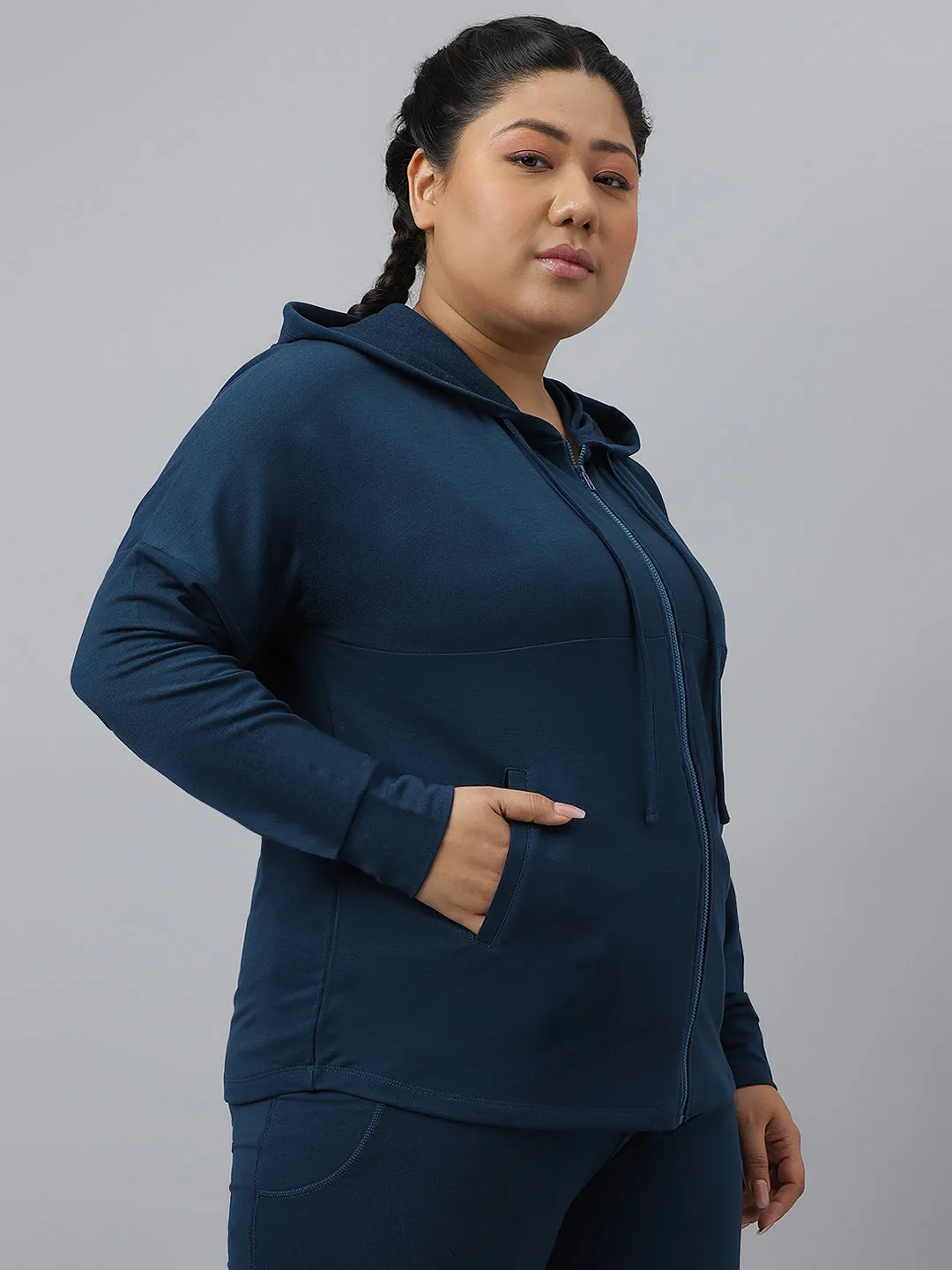 Fitkin Ecofriendly Tencel Anti-Odor Plus size Teal Hoodie Jacket