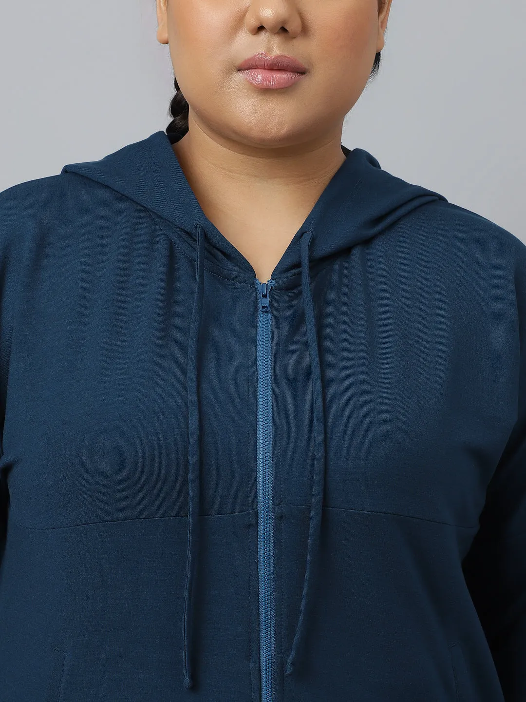 Fitkin Ecofriendly Tencel Anti-Odor Plus size Teal Hoodie Jacket