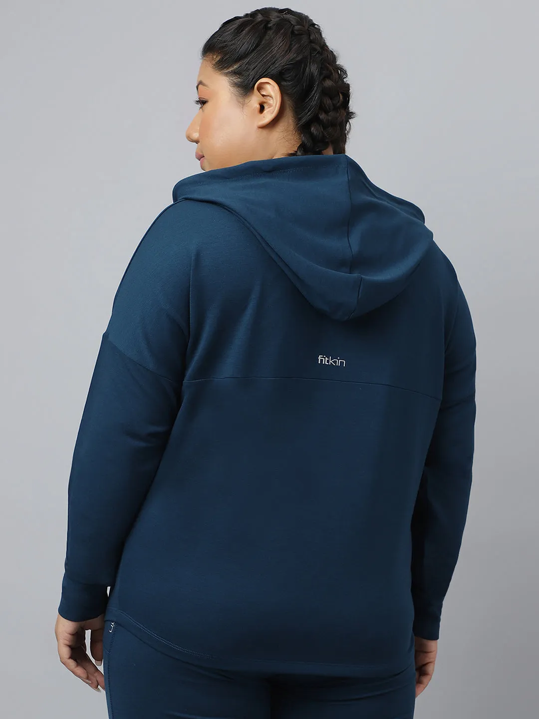 Fitkin Ecofriendly Tencel Anti-Odor Plus size Teal Hoodie Jacket