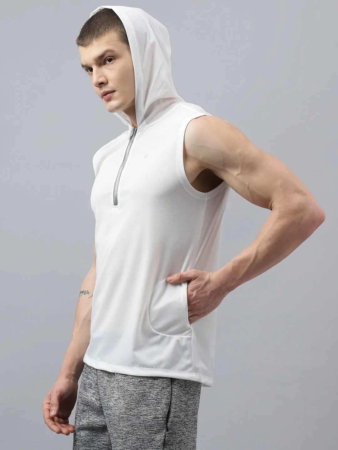 Fitkin men self design front zipper hooded tshirt