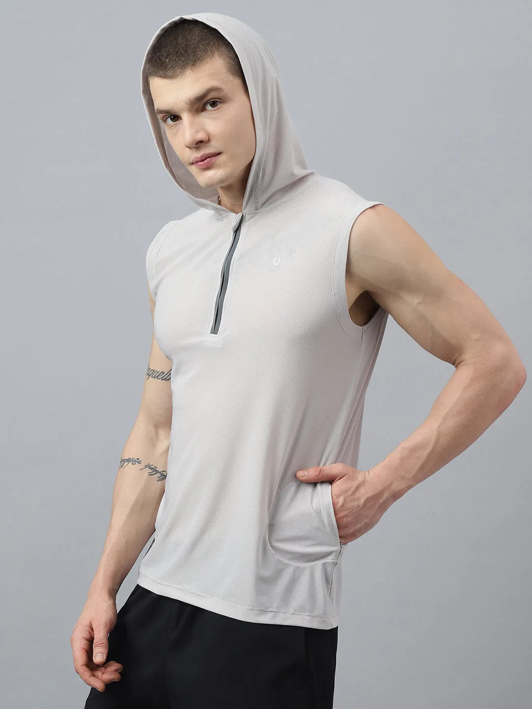 Fitkin men self design front zipper hooded tshirt