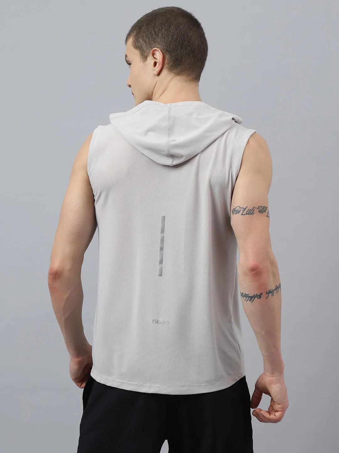 Fitkin men self design front zipper hooded tshirt