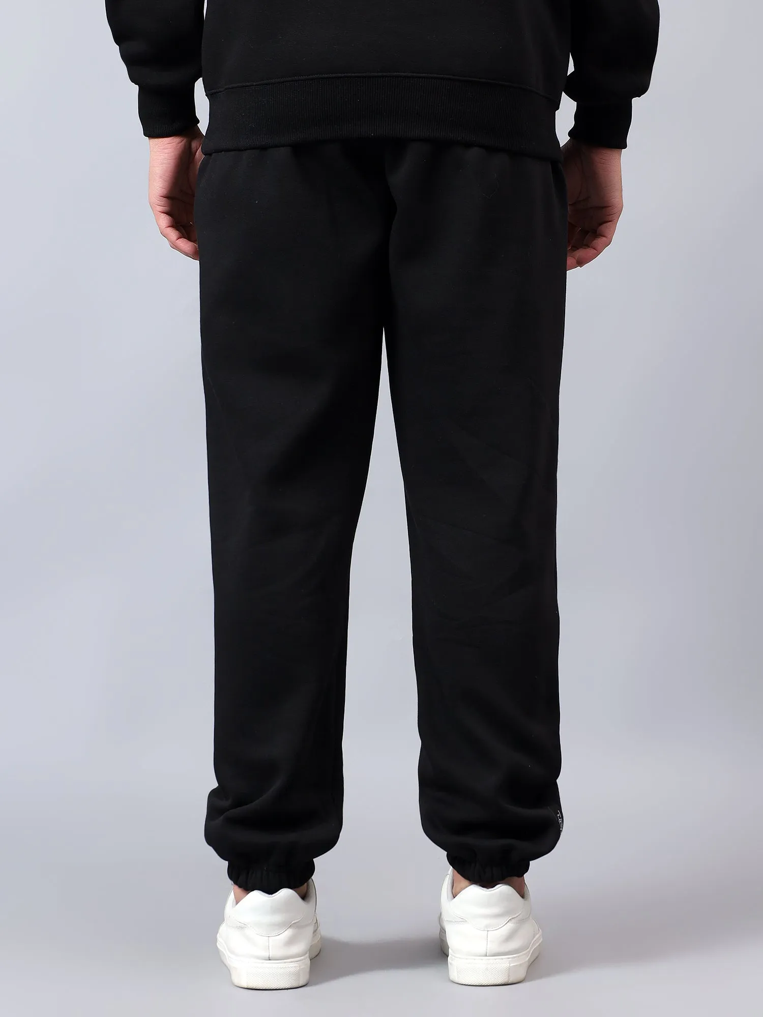 Fitkin Men Solid Black Fleece Winter Jogger