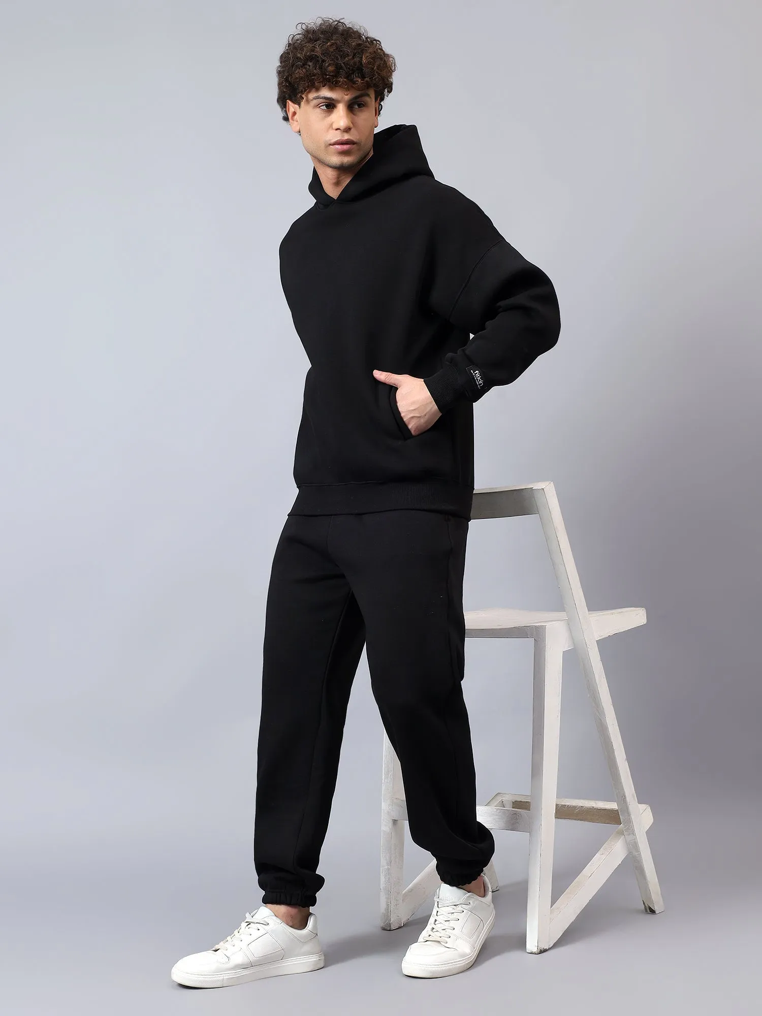 Fitkin Men Solid Black Fleece Winter Jogger