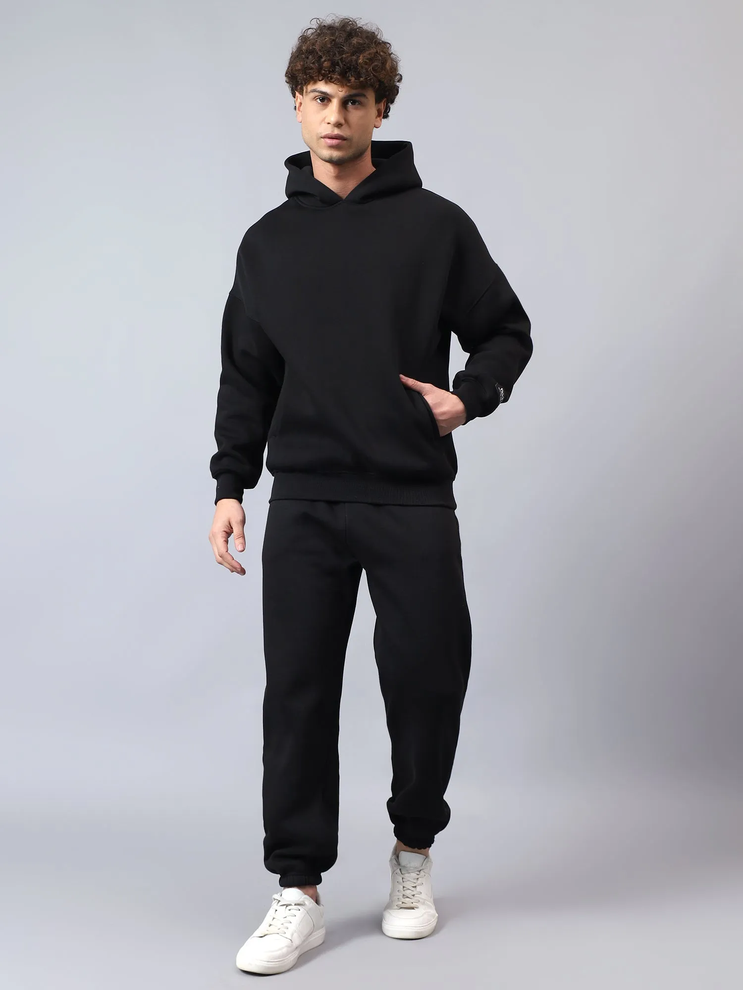 Fitkin Men Solid Black Fleece Winter Jogger