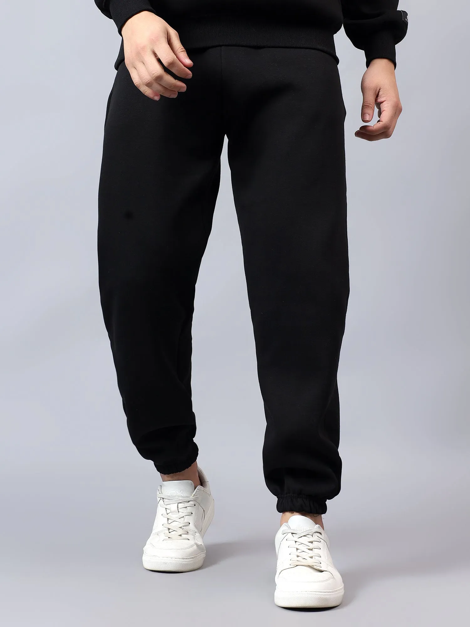 Fitkin Men Solid Black Fleece Winter Jogger