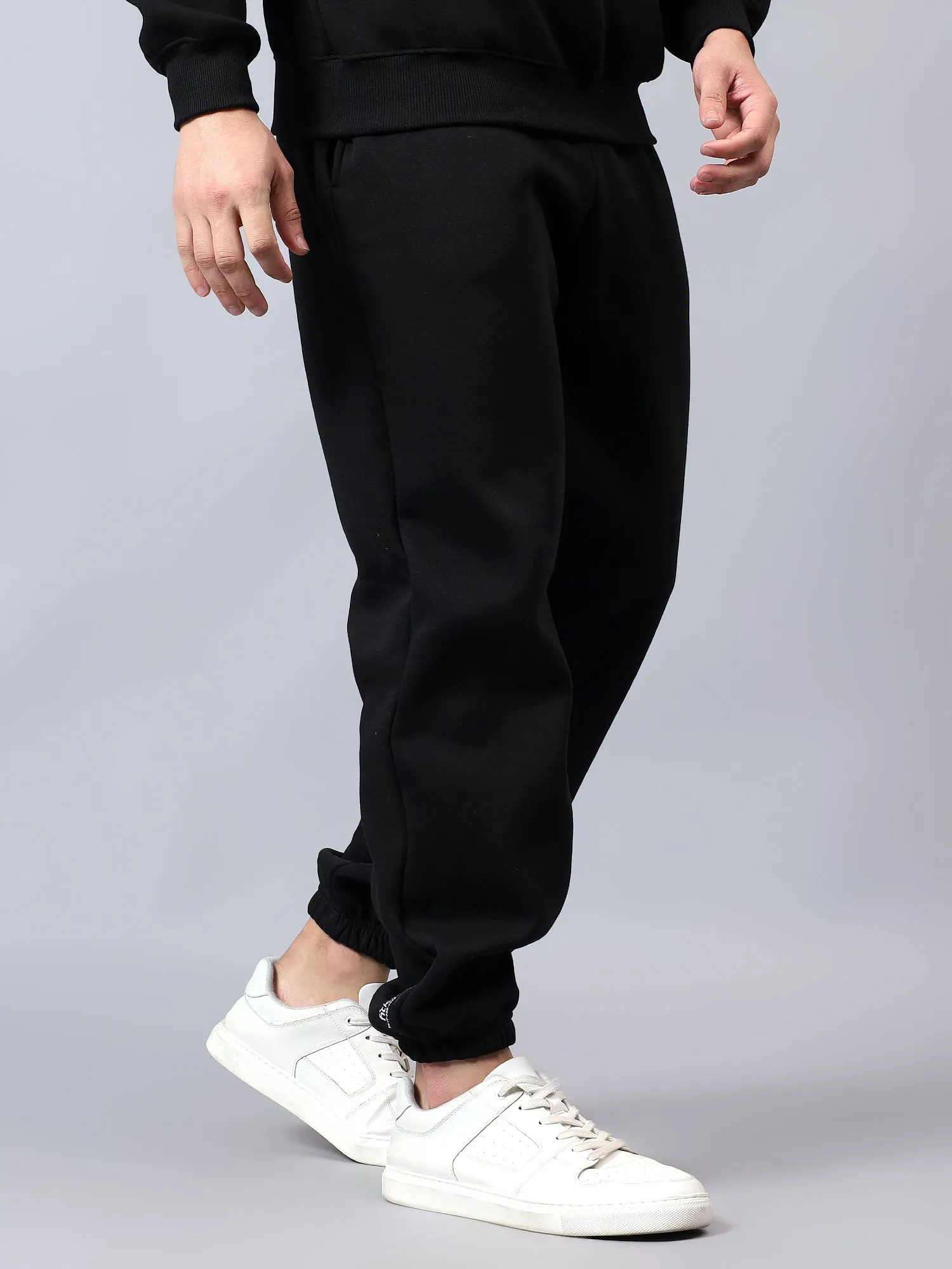 Fitkin Men Solid Black Fleece Winter Jogger