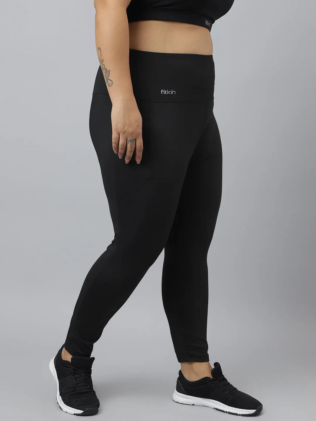 Fitkin Plus Size Black Super Soft High Waist Ultimate Core Tights