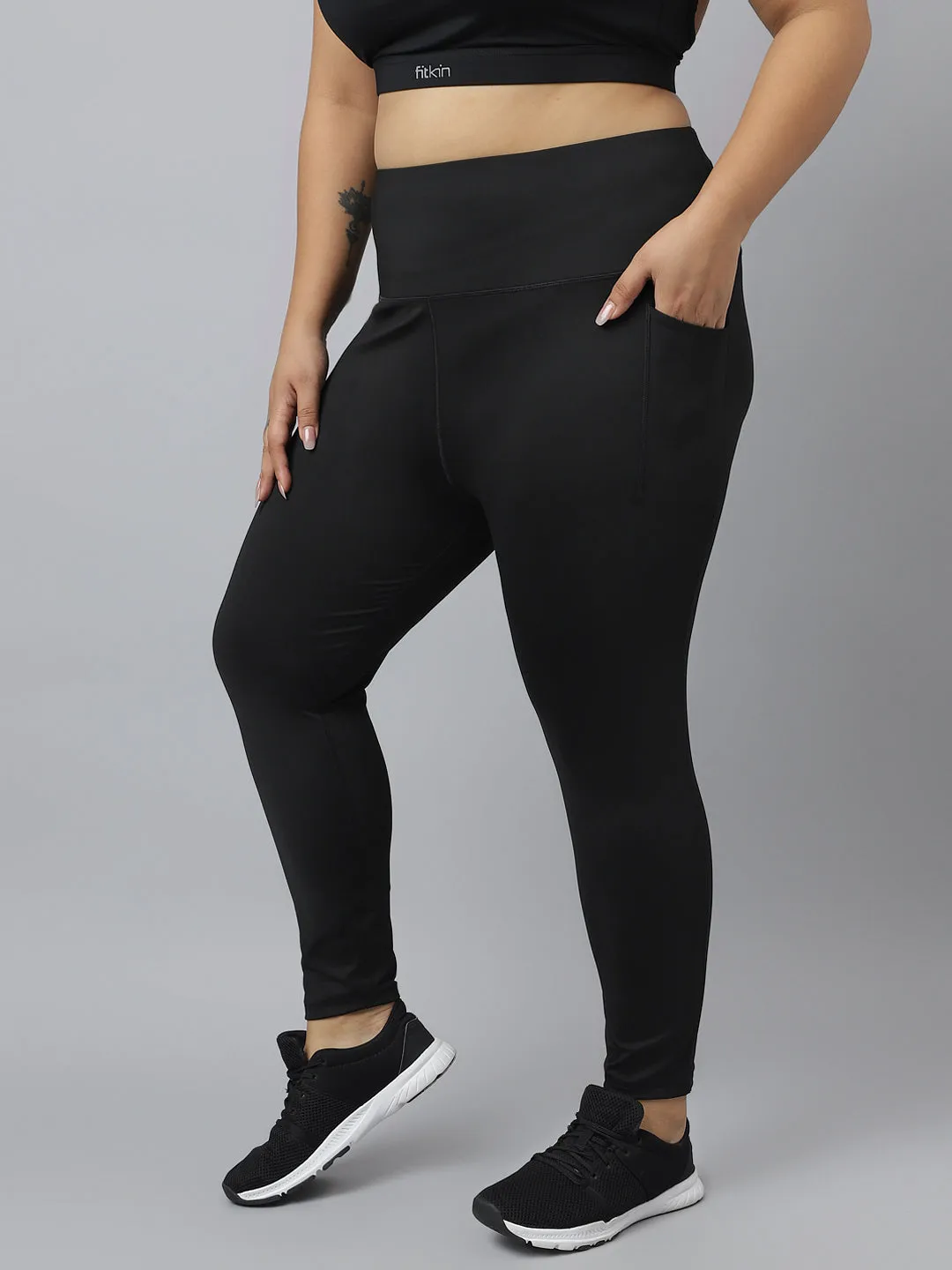 Fitkin Plus Size Black Super Soft High Waist Ultimate Core Tights
