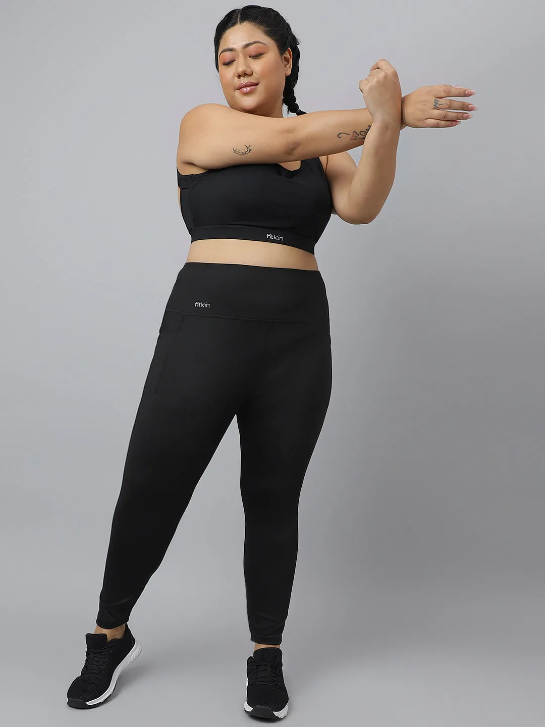 Fitkin Plus Size Black Super Soft High Waist Ultimate Core Tights