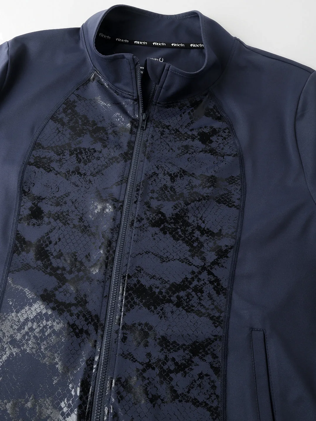Fitkin Plus Size Blue Luxury Luminous Print Jacket