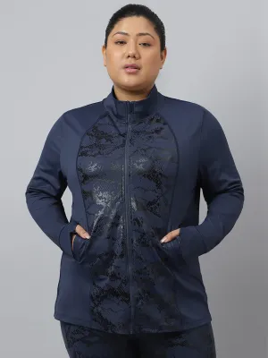 Fitkin Plus Size Blue Luxury Luminous Print Jacket