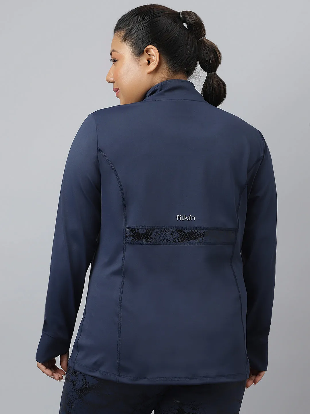 Fitkin Plus Size Blue Luxury Luminous Print Jacket
