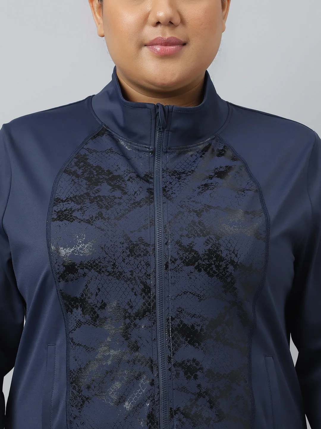 Fitkin Plus Size Blue Luxury Luminous Print Jacket