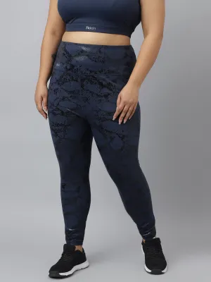 Fitkin plus size blue snake print high waist core tights