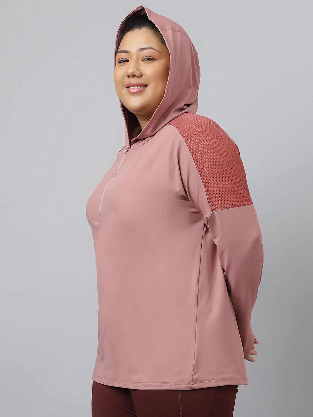 Fitkin Plus Size Pink Super Soft Anti-Odor Mauve Long Sleeve Hoodie