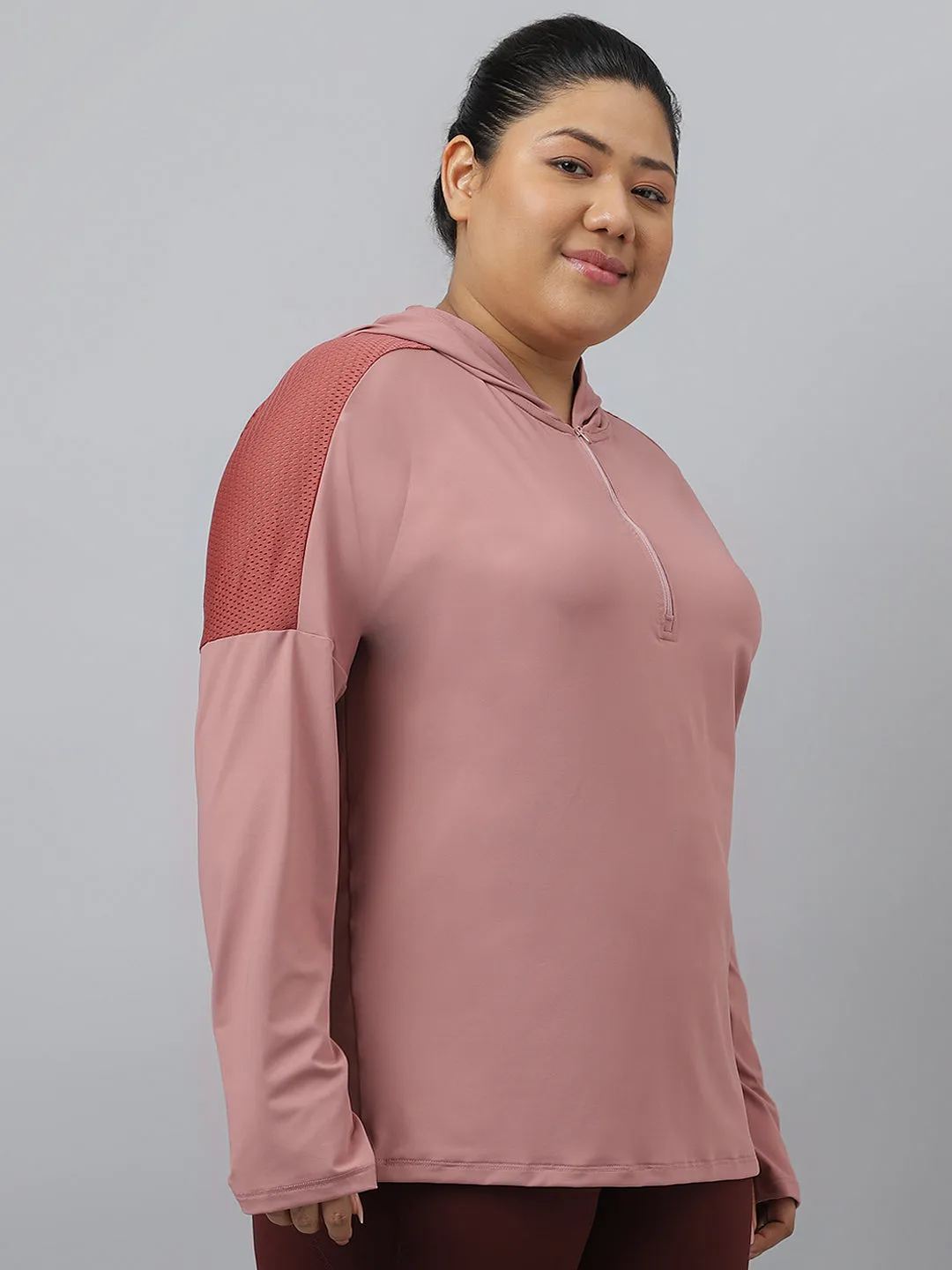Fitkin Plus Size Pink Super Soft Anti-Odor Mauve Long Sleeve Hoodie