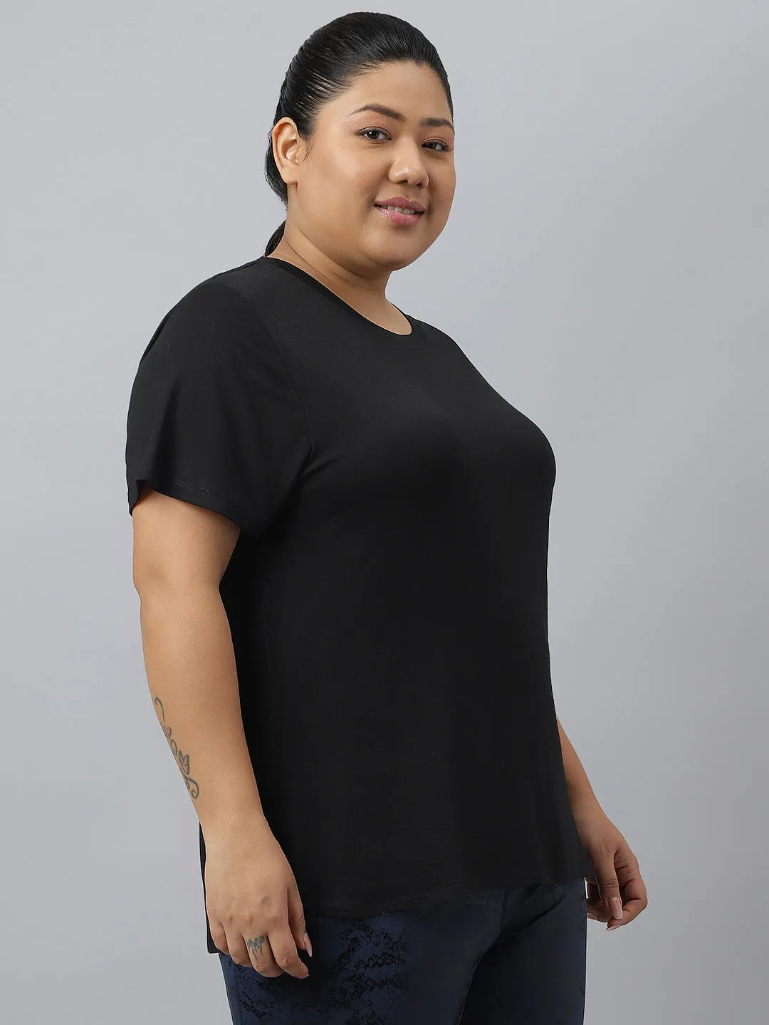 Fitkin Plus Size Super Soft Ecofriendly Modal Black Short Sleeve Tshirt