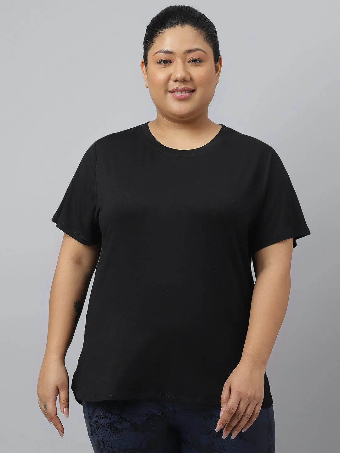 Fitkin Plus Size Super Soft Ecofriendly Modal Black Short Sleeve Tshirt