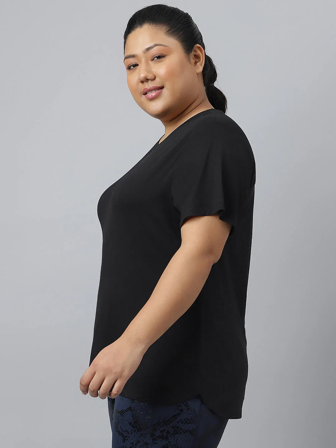 Fitkin Plus Size Super Soft Ecofriendly Modal Black Short Sleeve Tshirt